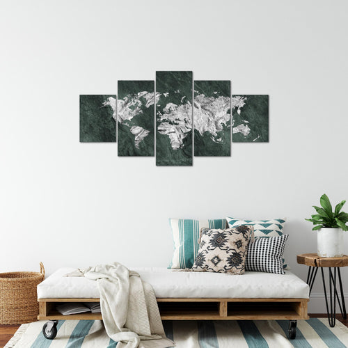 Runa Art Bild Büro Wohnzimmer Weltkarte 5 Teilig Karte Beton Grün Wandbilder auf Vlies Leinwand 002953c
