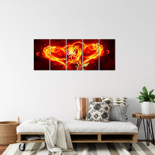 Runa Art Bild Feuer Herz Wandbilder auf Vlies Leinwand 5 Teilig Wanddekoration Wohnzimmer 102256a