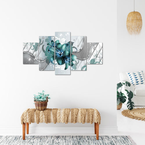 Runa Art Bild Wohnzimmer Schlafzimmer Blumen Lilien 5 Teilig Abstrakt Grau Türkis Wandbilder auf Vlies Leinwand 016553a