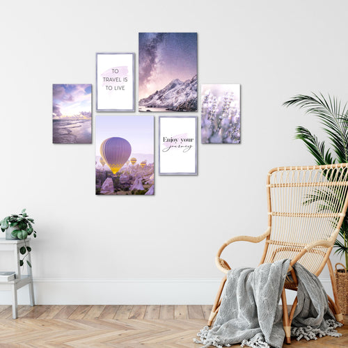 Novart Wandbilder Set Natur Blumen Violett Lila Rosa - KEIN EXTRA RAHMEN BENÖTIGT -  Modern Deko  - Wohnzimmer Schlafzimmer N006463a
