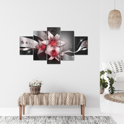 Runa Art Bild Wohnzimmer Schlafzimmer Blumen Lilien 5 Teilig Abstrakt Schwarz Rot Wandbilder auf Vlies Leinwand 039653c