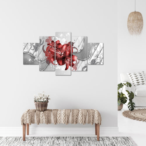 Runa Art Bild Wohnzimmer Schlafzimmer Blumen Lilien 5 Teilig Abstrakt Rot Weiß Wandbilder auf Vlies Leinwand 016553b