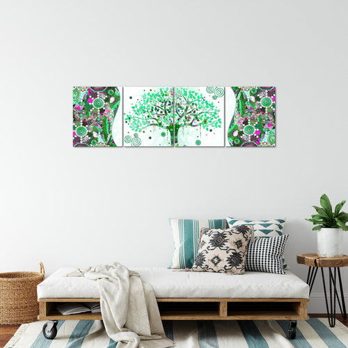 Runa Art Bilder Set 4 Teilig Gustav Klimt Baum des Lebens Wandbilder XXL Wohnzimmer 160 x 50 cm Grün Modern 004646b