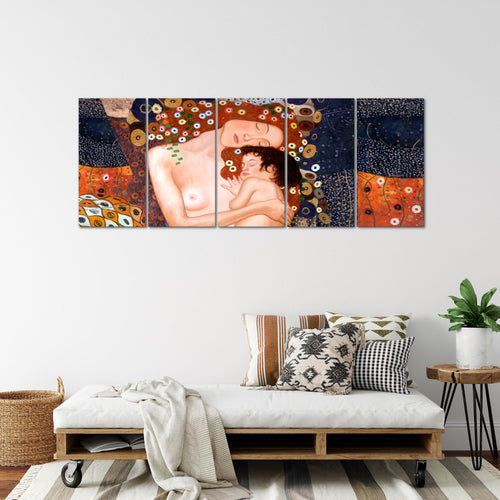 Runa Art Wandbild XXL Gustav Klimt Mutter und Kind Wohnzimmer 200 x 80 cm Braun 5 Teilig - Made in Germany - 700255a