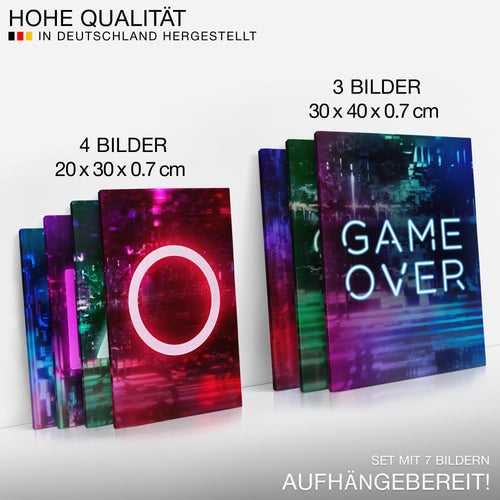 Novart Wandbilder Spielkonsole Gamer - KOMPLETT AUFHÄNGFERTIG - Bunt Kinderzimmer Junge Teenager - 7 Moderne Mood-Bilder - N021371a