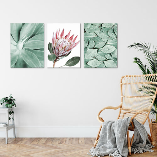 Novart AUFHÄNGFERTIG - Wandbilder Set Wohnzimmer Grüne Blätter - Schlafzimmer Bild Natur N005336a