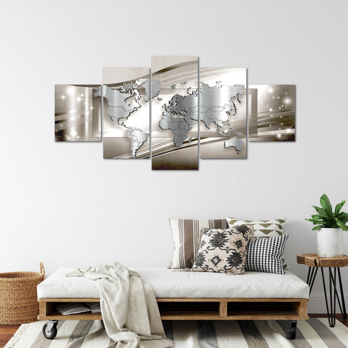 Runa Art - Bilder Weltkarte 200 x 100 cm 5 Teilig XXL Wanddekoration Design Braun 108351a