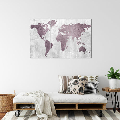 Runa Art Wandbilder Weltkarte Bild XXL Büro Wohnzimmer Rosa Kontinente Beton 120 x 80 cm 3 Teilig 104331a