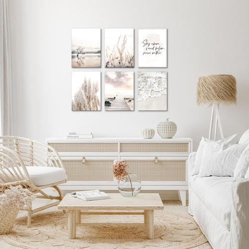 Novart Wandbilder - KEIN EXTRA RAHMEN BENÖTIGT - Wohnzimmer Schlafzimmer - Bilder Modern Boho Strand - Beige - N013465a