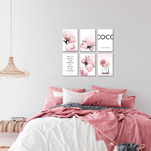 Novart Wandbilder Set Blumen Pfingstrosen - KOMPLETT AUFHÄNGFERTIG - Made in Germany - Moderne Bilder  Wohnzimmer Mädchen Teenager - N009464a