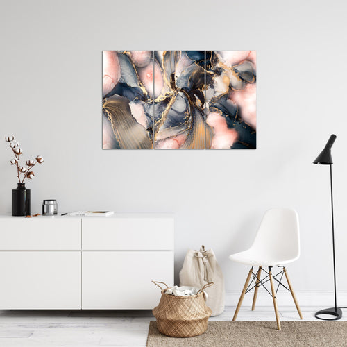 Runa Art Wandbilder Abstrakt Bild XXL Wohnzimmer Schlafzimmer blau rosa Gold Pastel 120 x 80 cm 3 Teilig 043831a