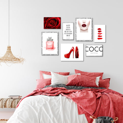 Novart Wandbilder Fashion - KOMPLETT AUFHÄNGFERTIG - Beauty Wohnzimmer Mädchen Teenager - 7 Moderne Mood-Bilder - N018971a