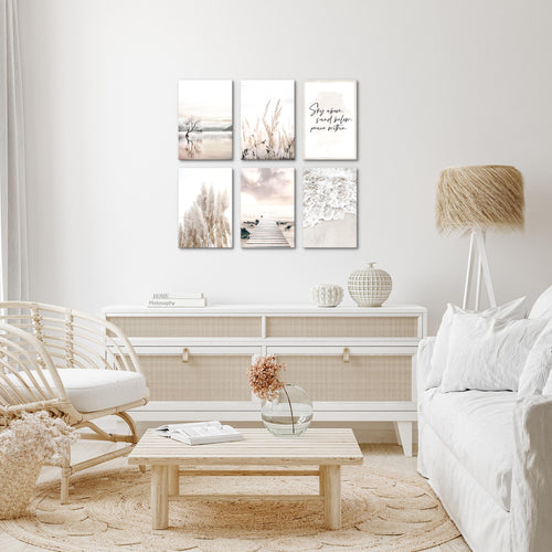 Novart Wandbilder Set Boho Strand - KOMPLETT AUFHÄNGFERTIG - Made in Germany - Moderne Bilder  Wohnzimmer Schlafzimmer - N013464a
