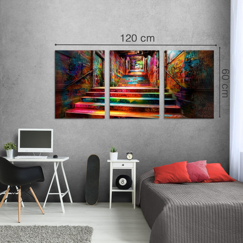 Novart Bilder Set Street Art - KEIN EXTRA RAHMEN BENÖTIGT - Wandbilder für Wohnzimmer Schlafzimmer Büro - 3 Teilig Deko Treppenhaus - N043136a
