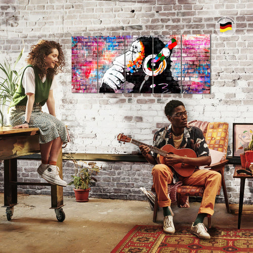 Runa Art Wandbilder XXL Street Art Wohnzimmer Schlafzimmer Büro 200 x 80 cm Affe 5 Teilig - Made in Germany - 042555c