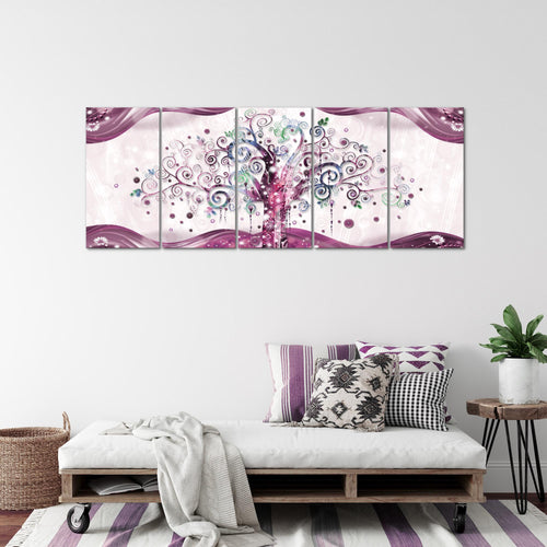 Runa Art Wandbild XXL Gustav Klimt Baum des Lebens Wohnzimmer 200 x 80 cm Rosa 5 Teilig - Made in Germany - 003055c
