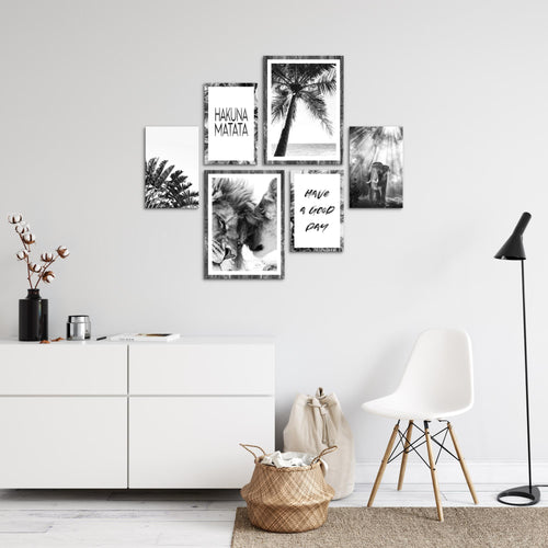 Novart Wandbilder Set Löwen Liebe Schwarz Weiss - KEIN EXTRA RAHMEN BENÖTIGT -  Modern Deko  - Wohnzimmer Schlafzimmer N014663a