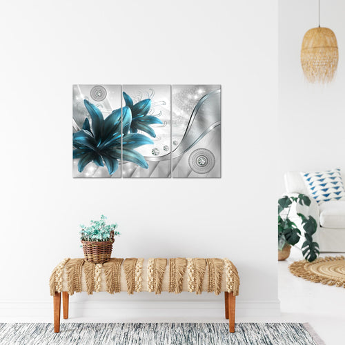Runa Art Wandbilder Blumen Lilien Bild XXL Wohnzimmer Schlafzimmer Grau Blau Abstrakt 120 x 80 cm 3 Teilig 036831c