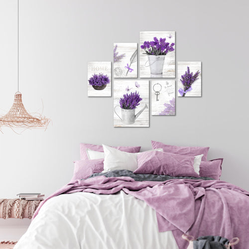 Novart Wandbilder Set Home Provence Lavendel Viollet - KEIN EXTRA RAHMEN BENÖTIGT -  Modern Deko  - Wohnzimmer Schlafzimmer N002963a
