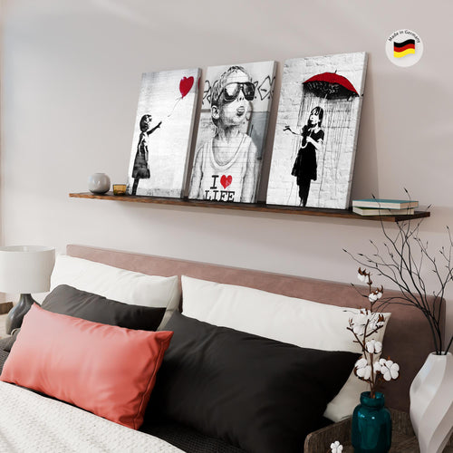 Novart Bilder Set Street Art - KEIN EXTRA RAHMEN BENÖTIGT - Wandbilder für Wohnzimmer Schlafzimmer Büro - 3 Teilig Deko Ballon - N003136a
