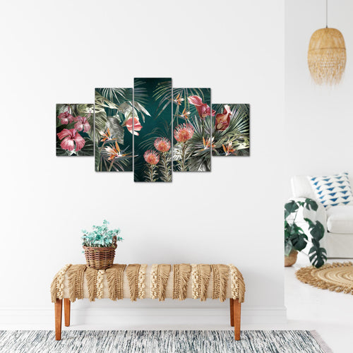Runa Art Bild Wohnzimmer Schlafzimmer Blumen 5 Teilig Vintage Natur Grün Bunt Wandbilder auf Vlies Leinwand 043353a