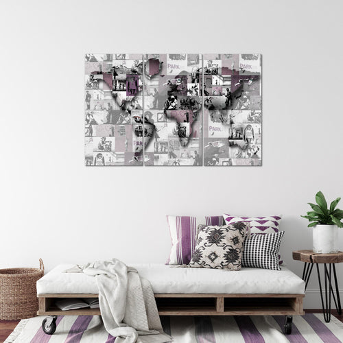 Runa Art Wandbilder Weltkarte Banksy Collage Bild XXL Loft Wohnzimmer Bunt Pop Art 120 x 80 cm 3 Teilig 104531a