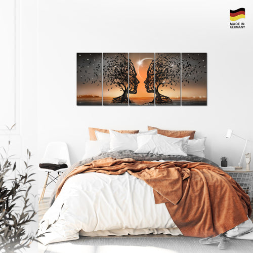 Runa Art Wandbild XXL Liebespaar Wohnzimmer Schlafzimmer 200 x 80 cm Orange 5 Teilig - Made in Germany - 044855c