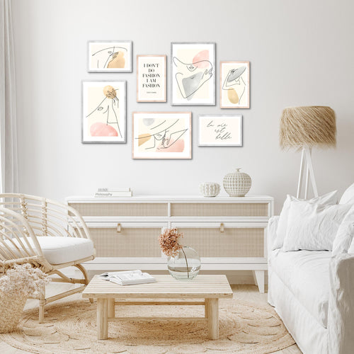 Novart Wandbilder Fashion - KOMPLETT AUFHÄNGFERTIG - mit Spruch Wohnzimmer Mädchen Teenager - 7 Moderne Mood-Bilder - N022071a