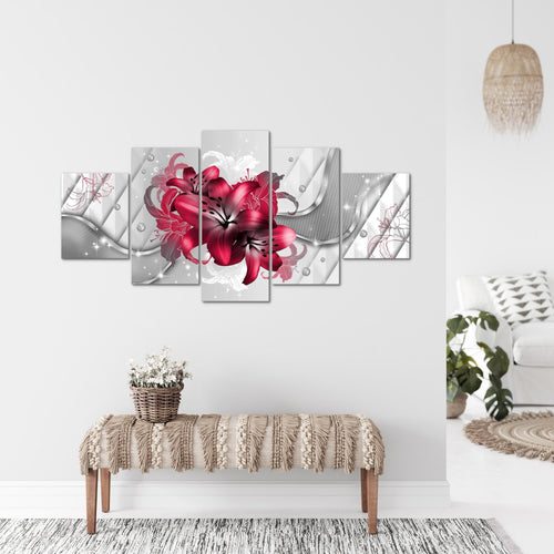 Runa Art - Bilder Blumen Lilien 200 x 100 cm 5 Teilig XXL Wanddekoration Design Rot 017351b