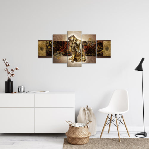 Runa Art Bild Wohnzimmer Schlafzimmer Buddha Zen 5 Teilig Feng Shui Gold Wandbilder auf Vlies Leinwand 041353a