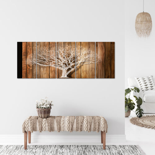 Runa Art Wandbild XXL Baum Abstrakt Wohnzimmer 200 x 80 cm Beige Braun 5 Teilig - Made in Germany - 039955a