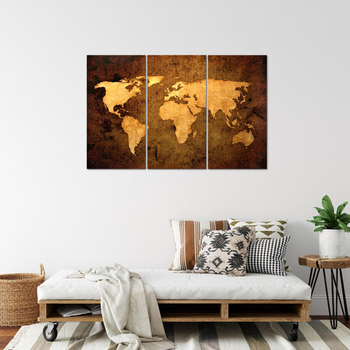 Runa Art Wandbilder Weltkarte Bild XXL Büro Wohnzimmer Gold Vintage Antik 120 x 80 cm 3 Teilig 101731a