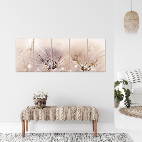 Runa Art Wandbild XXL Pusteblume Wohnzimmer Schlafzimmer 200 x 80 cm Rosa 5 Teilig - Made in Germany - 016955a