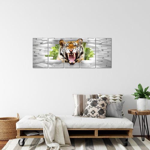 Runa Art Bild Tieger Abstrakt Wandbilder auf Vlies Leinwand 5 Teilig Wanddekoration Wohnzimmer Schlafzimmer 037456a