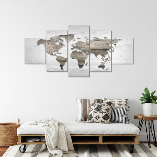 Runa Art - Bilder Weltkarte 200 x 100 cm 5 Teilig XXL Wanddekoration Design Schwarz Weiss 035051c