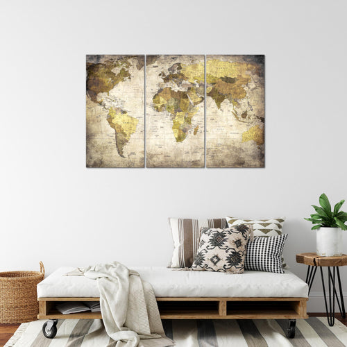 Runa Art Wandbilder Weltkarte Bild XXL Büro Wohnzimmer Braun Vintage Antik 120 x 80 cm 3 Teilig 103431b