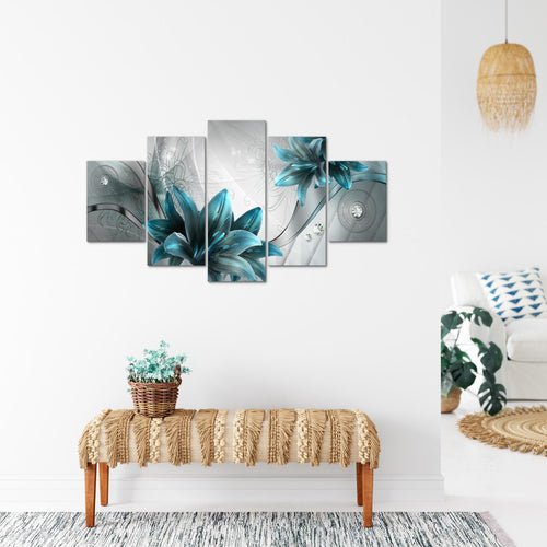 Runa Art Bild Wohnzimmer Schlafzimmer Blumen Lilien 5 Teilig Abstrakt Grau Blau Wandbilder auf Vlies Leinwand 036853c