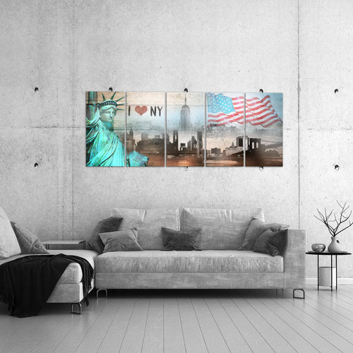 Runa Art Wandbild XXL New York City Wohnzimmer Büro 200 x 80 cm Beige Bunt 5 Teilig - Made in Germany - 034255b
