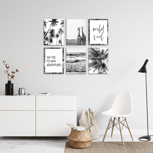 Novart Wandbilder - KEIN EXTRA RAHMEN BENÖTIGT - Wohnzimmer Schlafzimmer - Bilder Modern Afrika Giraffen - Palmen - N014365a
