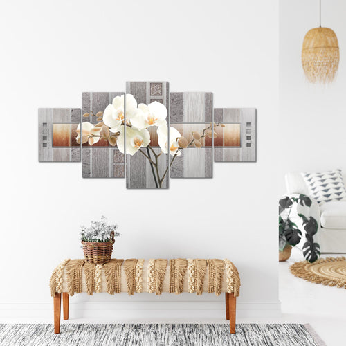 Runa Art - Bilder Blumen Pflanzen 200 x 100 cm 5 Teilig XXL Wanddekoration Design Orchidee Weiß 204651a