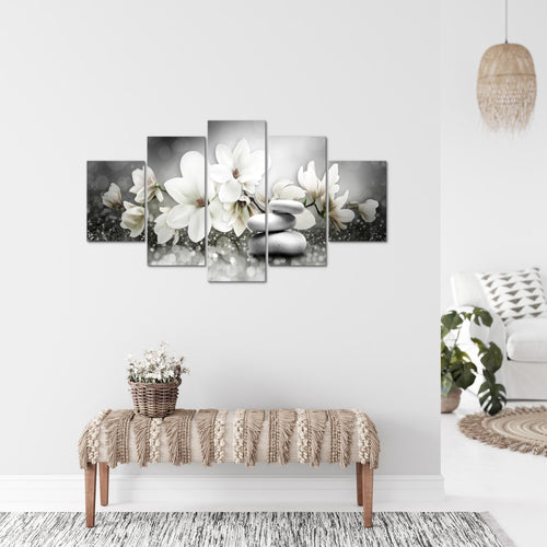 Runa Art Bild Wohnzimmer Schlafzimmer Blumen Magnolien 5 Teilig Abstrakt Schwarz Weiss Wandbilder auf Vlies Leinwand 035453c