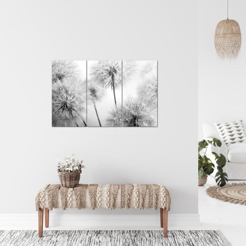 Runa Art Wandbilder Blumen Pusteblumen Bild XXL Wohnzimmer Schlafzimmer Schwarz Weiss Natur 120 x 80 cm 3 Teilig 042031c