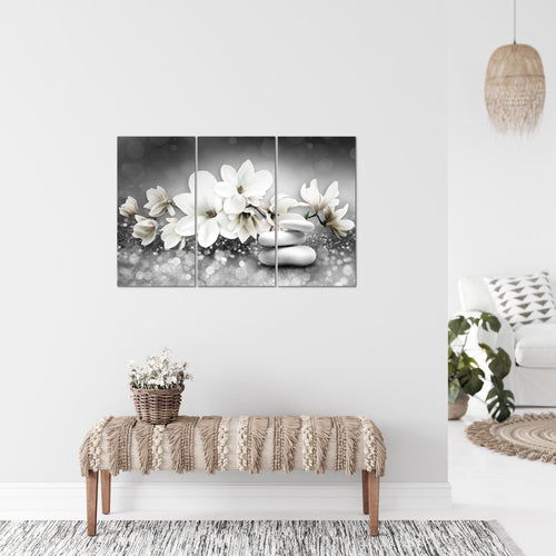 Runa Art Wandbilder Blumen Magnolien Bild XXL Wohnzimmer Schlafzimmer Schwarz Weiss Abstrakt 120 x 80 cm 3 Teilig 035431c