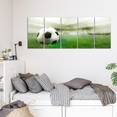 Runa Art Wandbild XXL Fussball Wohnzimmer Schlafzimmer 200 x 80 cm Grün 5 Teilig - Made in Germany - 402455c