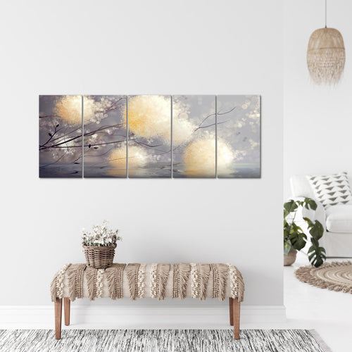 Runa Art Wandbild XXL Pusteblumen Wohnzimmer Schlafzimmer 200 x 80 cm Grau Beige 5 Teilig - Made in Germany - 044255a