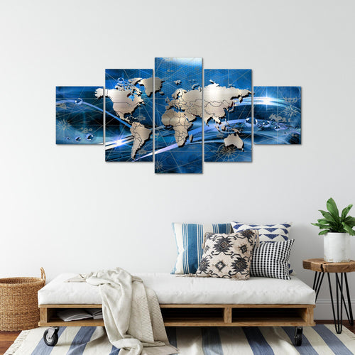 Runa Art - Bilder Weltkarte 200 x 100 cm 5 Teilig XXL Wanddekoration Design Blau 106851a