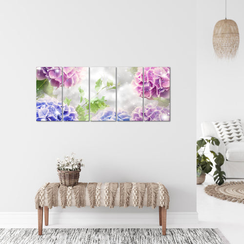 Runa Art Bild Blumen Hortensien Wandbilder auf Vlies Leinwand 5 Teilig Wanddekoration Wohnzimmer Schlafzimmer 017456c