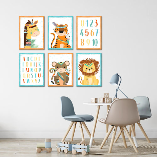 Novart Wandbilder - KEIN EXTRA RAHMEN BENÖTIGT - Kinderzimmer Mädchen Junge - Bilder Modern Tiere - Indianer - N000265b