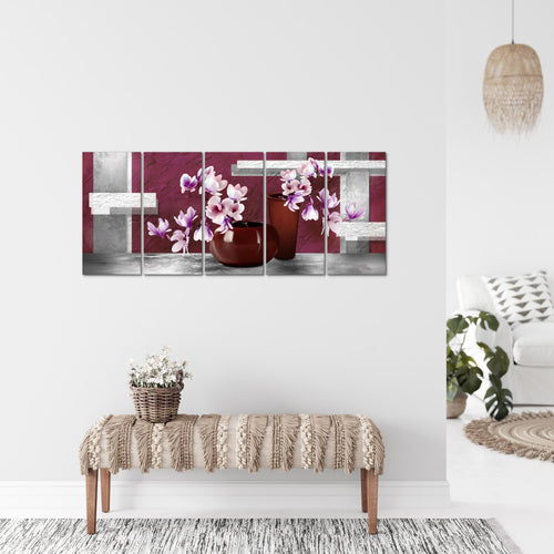 Runa Art Bild Blumen Abstrakt Wandbilder auf Vlies Leinwand 5 Teilig Wanddekoration Wohnzimmer Schlafzimmer 035256a