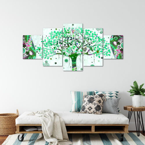 Runa Art - Bilder Gustav Klimt Baum des Lebens 200 x 100 cm 5 Teilig XXL Wanddekoration Design Grün 004651b